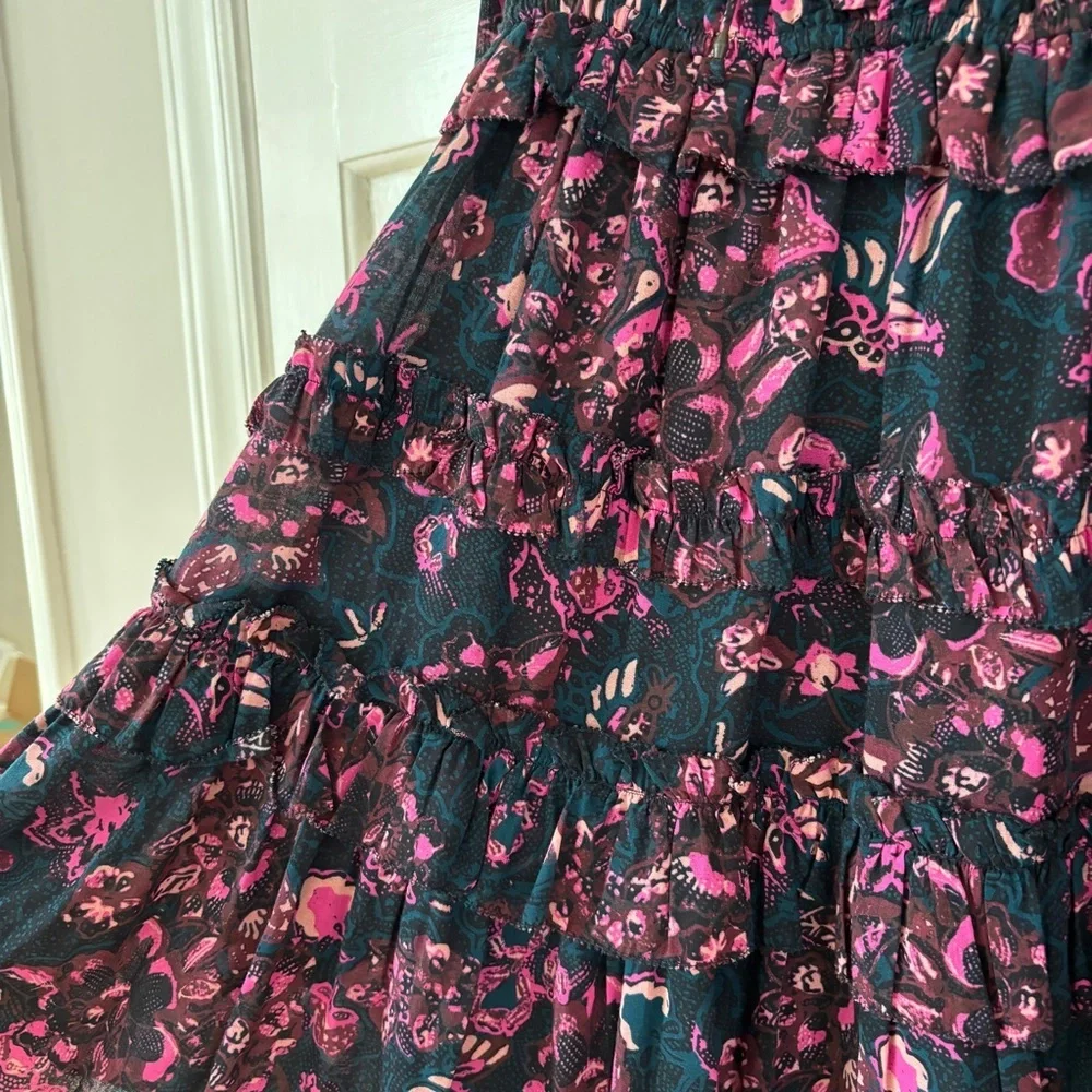 Ulla Johnson Prissa Mini Dress Size 2 Midnight‎ Floral Cotton Ruffle Puff Sleeve